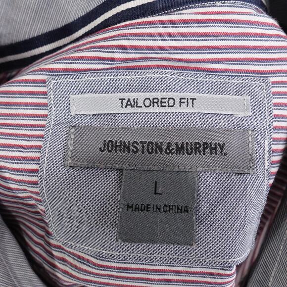Johnston & Murphy Shirt Mens Large Red Blue White Stripe Tailored Fit Cotton - Picture 7 of 9
